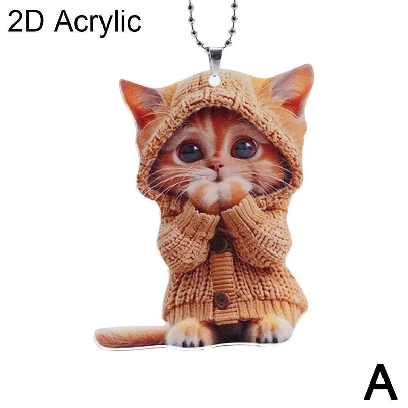 Yellow sweater cat-shaped pendant, new 2D acrylic decorative pendant, perfect for car decoration.